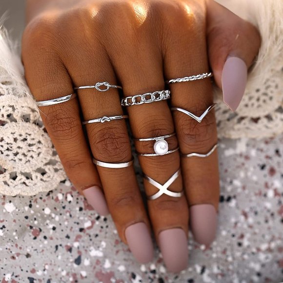 Stackable Rings Set for Women, Bohemian Silver